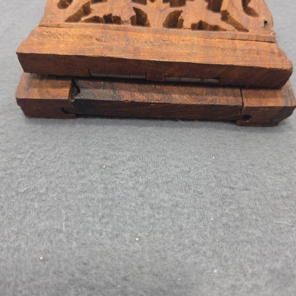 Vintage Hand Carved Floral Wood Book Slide Expandable Folding Desk Bookends B
